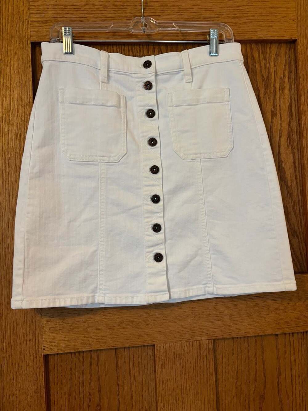 J.Crew Womens Size 6 White Denim Button-Front Mini Skirt Stretch Pockets